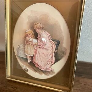 Vintage Framed Mother and Child Art Print